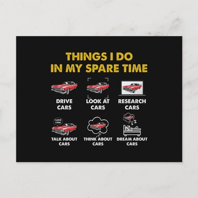 Things I Do In My Spare Time Funny Classic Cars Postcard (Front)