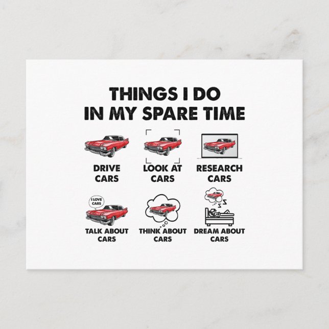 Things I Do In My Spare Time Funny Classic Cars Postcard (Front)