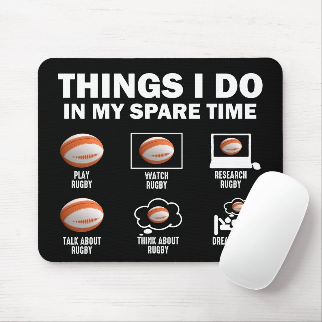 Things I Do In My Spare Time Rugby Mouse Mat (With Mouse)
