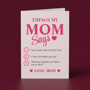 Things My Mum Says Custom Card For Mum