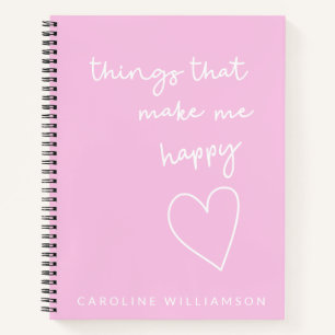 Things That Make Happy Personalised Pink Gratitude Notebook
