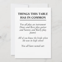 Things The Table Has In Common Wedding Signs