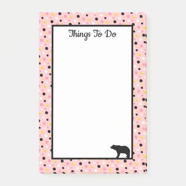 Things To Do Bear & Polka Dots on Pink Post-it Notes (Front)