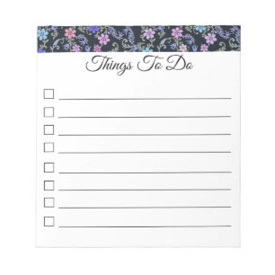“Things to do” Checklist Floral Buttons Notepa Notepad