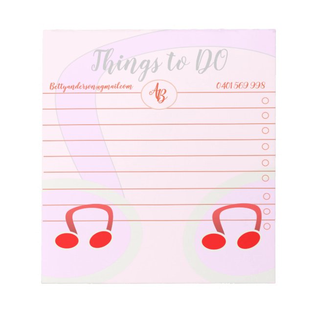 Things To Do Melody Pink Notepad (Front)