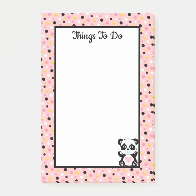 Things To Do Panda Bear & Polka Dots on Pink Post-it Notes (Front)