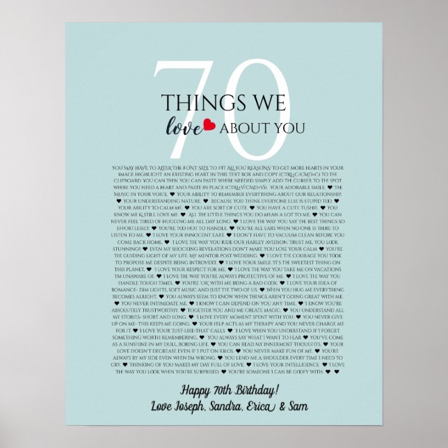  things we love about you 70, 60, 50, poster (Front)