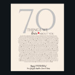 Things We Love About You 70 Poster | Personalised<br><div class="desc">Honour 70 wonderful years with this meaningful “Things We Love About You – 70” Birthday Poster. Designed as a heartfelt tribute, this poster highlights special qualities, memories, and reasons why your loved one means so much. Perfect for parents, grandparents, spouses, or friends, this thoughtful keepsake makes a beautiful centerpiece for...</div>