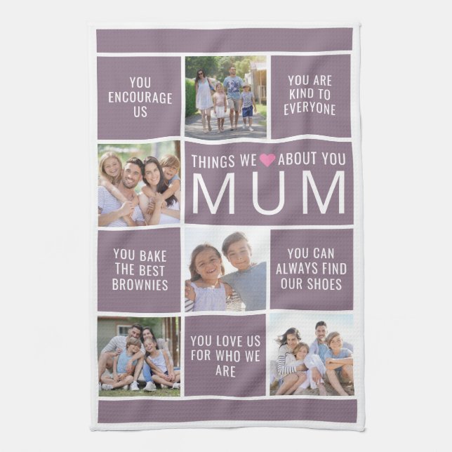 Things We Love About You Mum Photo Collage Tea Towel (Vertical)