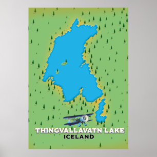 Thingvallavatn lake Iceland travel map Poster