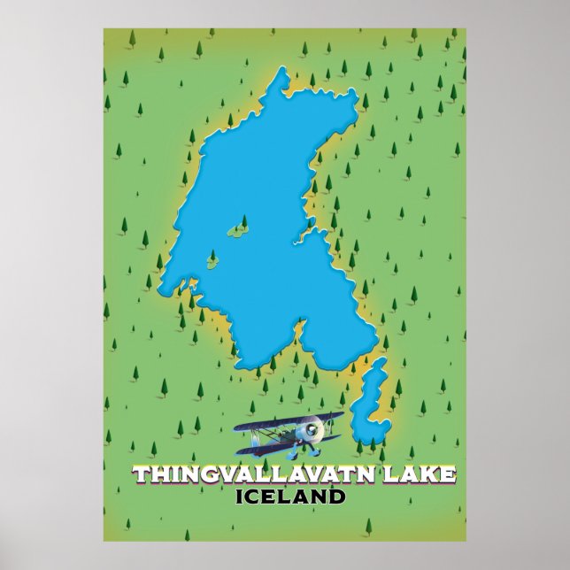 Thingvallavatn lake Iceland travel map Poster (Front)