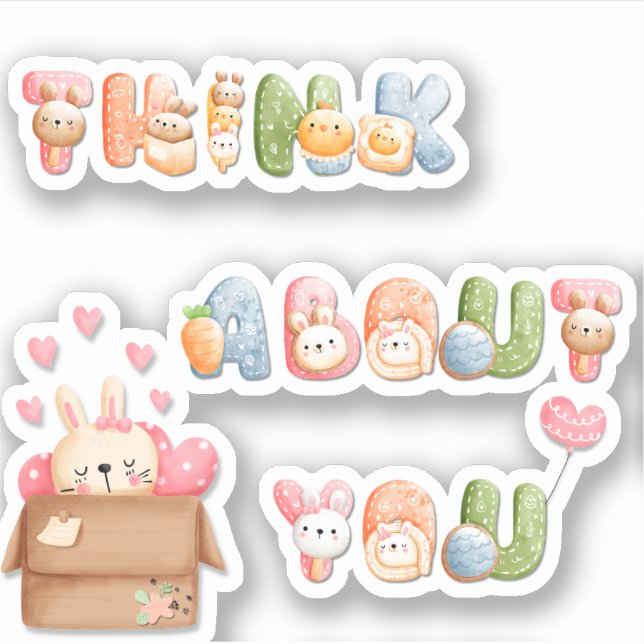Think About You | Cute Valentine Vinyl Sticker (Front)