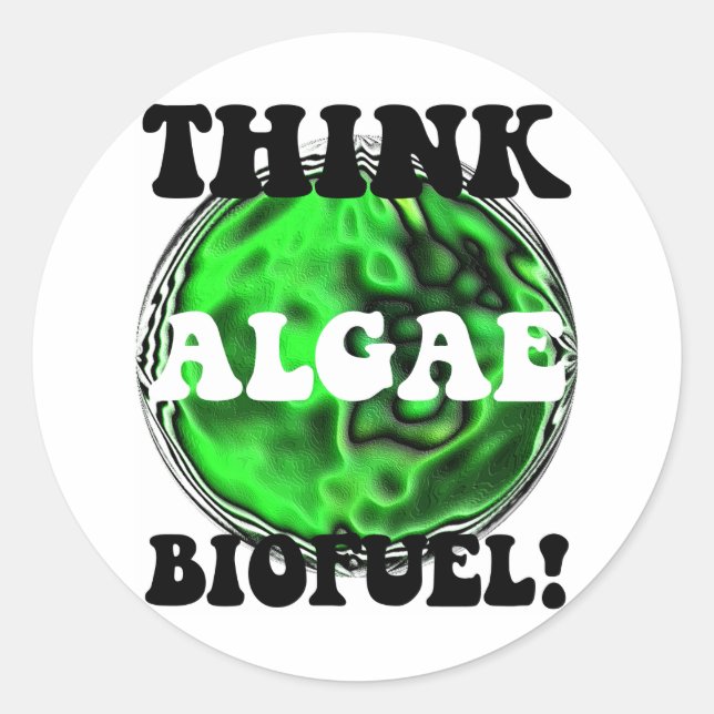 Think algae biofuel! classic round sticker (Front)