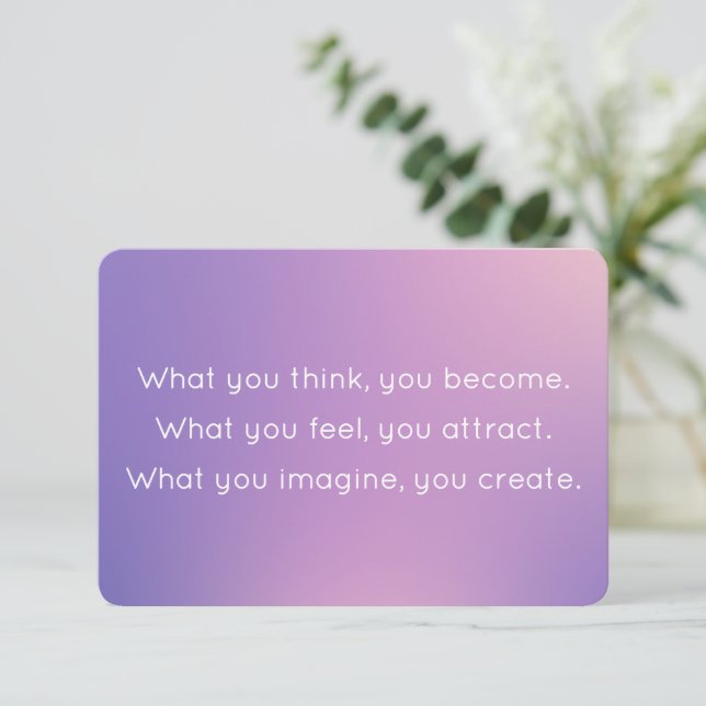 Think and Become Purple Gradient Buddah Quote Card (Standing Front)