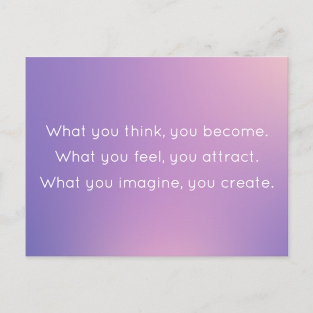 Think and Become Purple Gradient Buddah Quote Postcard (Front)