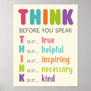Think Before You Speak Classroom Anti Bully Poster