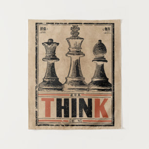 Think Chess Vintage Art Wabi Sabi Strategy Tapestry
