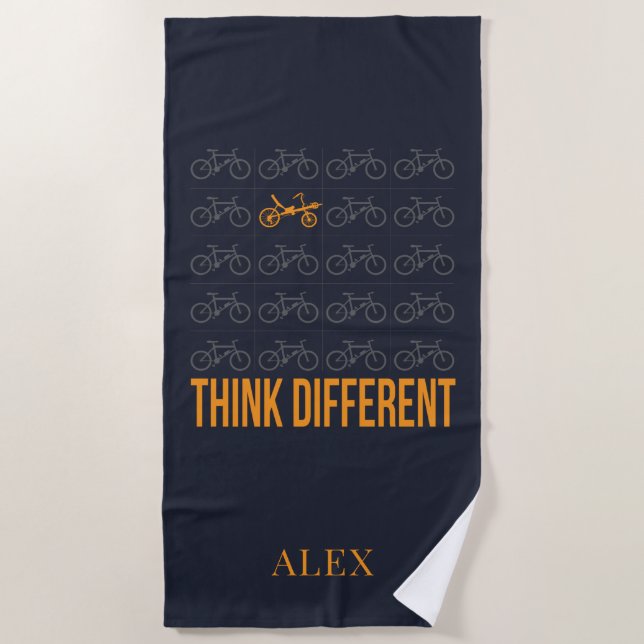 Think Different Recumbent Bike Personalised Beach Towel (Front)