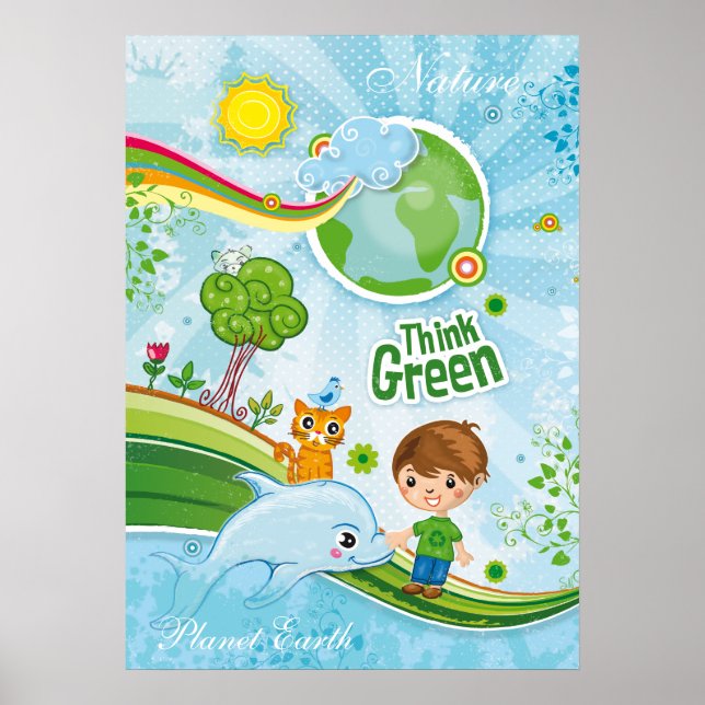 Think Green Awareness Happy Quote Poster (Front)