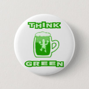 Think Green Beer Mug Button