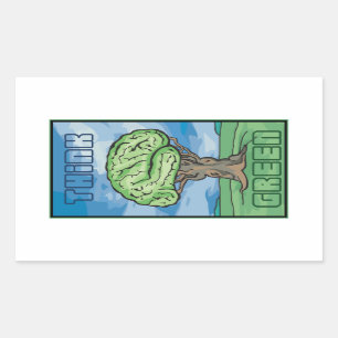 Think Green Brain Rectangular Sticker