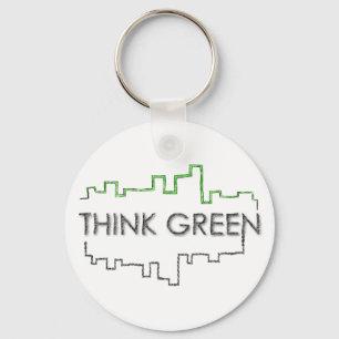 Think Green City Skyline Design   Keychain