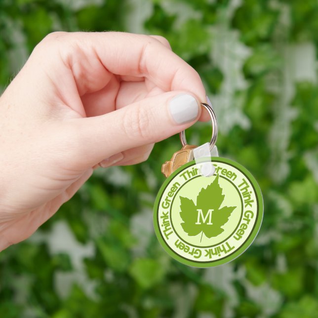 THINK GREEN custom monogram Key Ring (Hand)