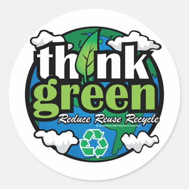 Think Green Earth Classic Round Sticker (Front)