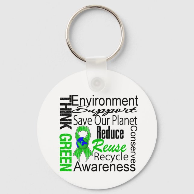 Think Green Environment Collage Key Ring (Front)
