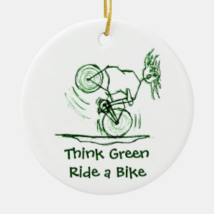 Think Green Ride a Bike Ceramic Tree Decoration
