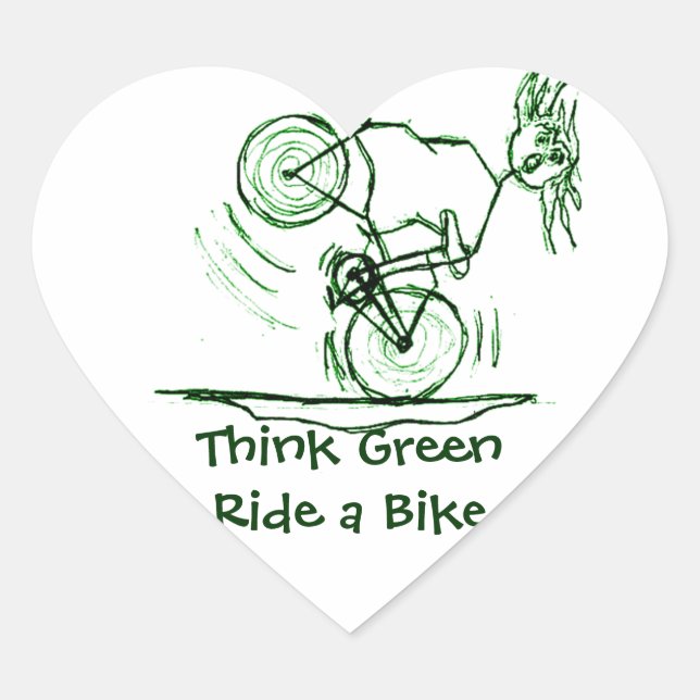 Think Green Ride a Bike Heart Sticker (Front)