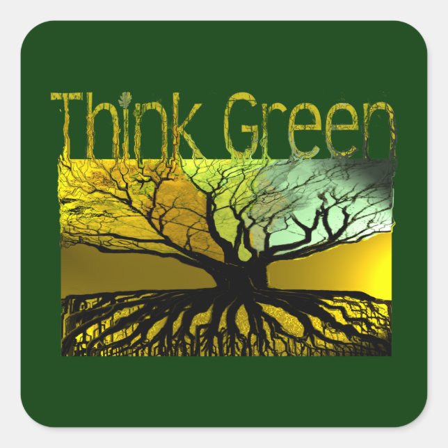 Think Green Square Sticker (Front)