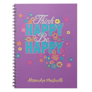 Think Happy Be Happy Girls' Positive Words Purple Notebook