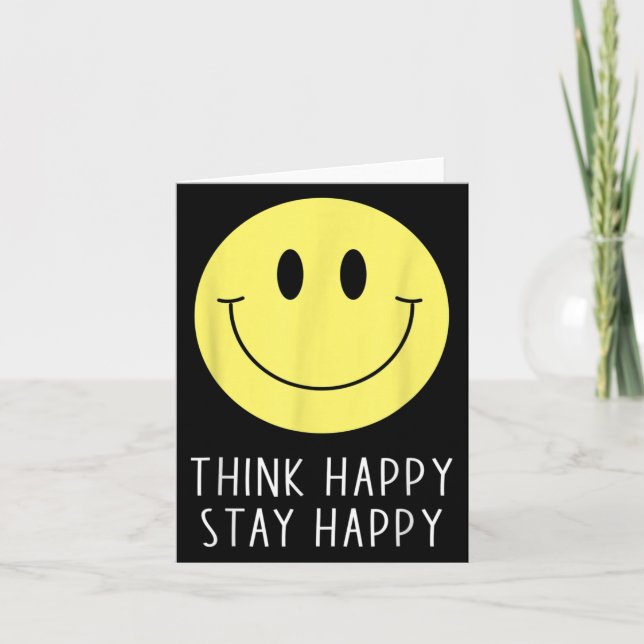 Think Happy Stay Happy Motivation Quote Yellow Smi Card (Front)