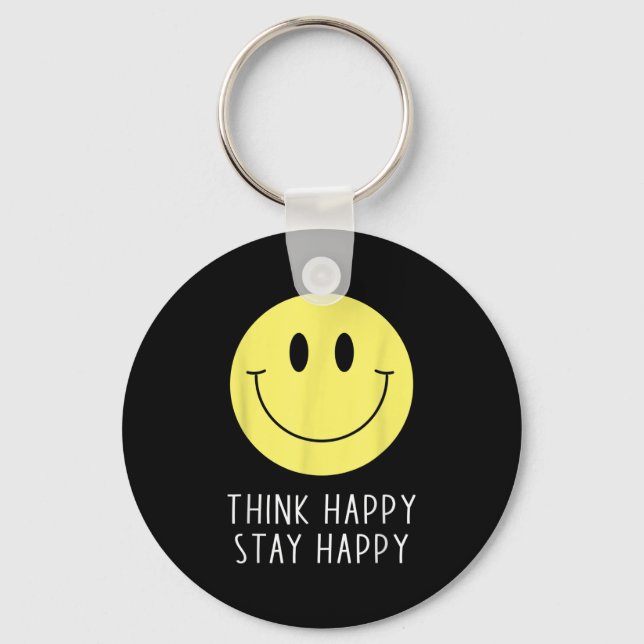 Think Happy Stay Happy Motivation Quote Yellow Smi Key Ring (Front)