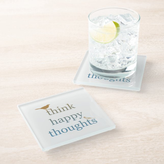 Think Happy Thoughts Birds Glass Coaster (Angled)