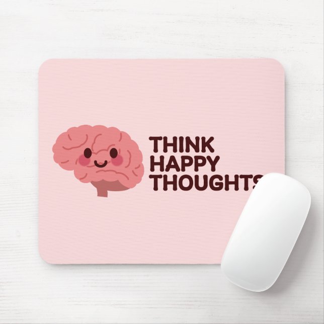 Think Happy Thoughts – Smiling Brain Design Mouse Mat (With Mouse)