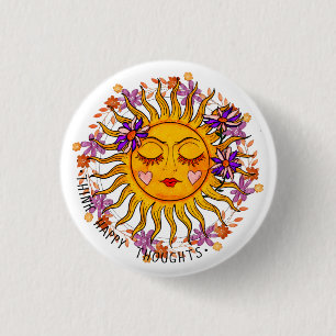 Think Happy Thoughts - Sun And Flowers Positive 3 Cm Round Badge
