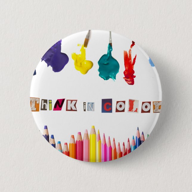 think in colour 6 cm round badge (Front)