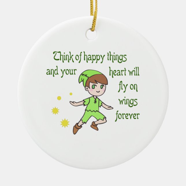 THINK OF HAPPY THINGS CERAMIC TREE DECORATION (Front)