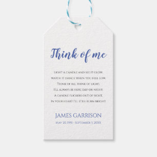 Think Of Me Blue Celebration of Life Candle Favour Gift Tags