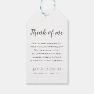 Think Of Me Grey Celebration of Life Candle Favour Gift Tags