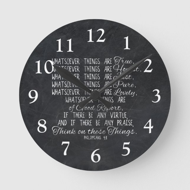 Think on These Things Christian Bible Scripture Round Clock (Front)