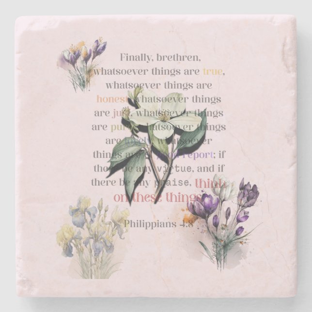 Think on These Things Scripture Stone Coaster (Front)