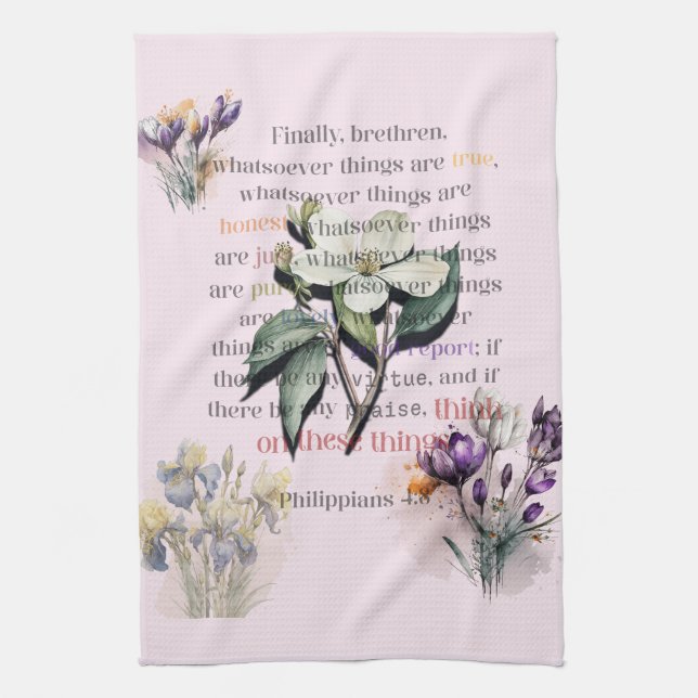 Think on These Things Scripture Tea Towel (Vertical)