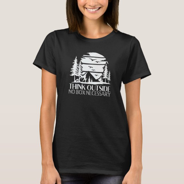 Think Outside  No Box Necessary Hiking Camping Vin T-Shirt (Front)