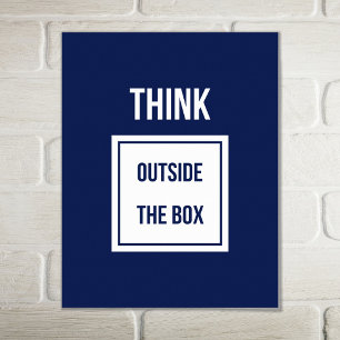 Think outside the box motivational blue poster