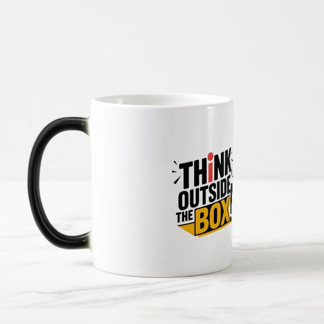 Think outside the box-motivational quote magic mug (Left)