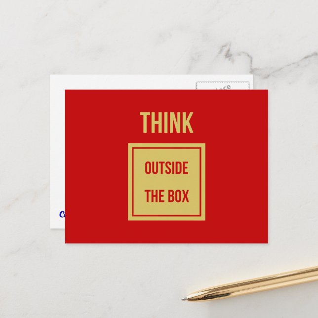 Think outside the box quote red postcard (Front/Back In Situ)