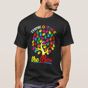 Think Outside The Box Tree Hand Puzzle Autism Awar T-Shirt